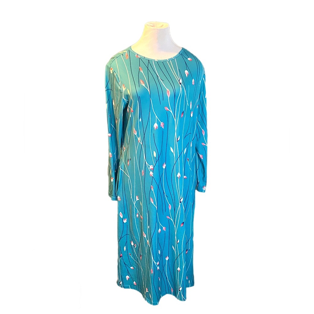 Long Sleeved Soft Turquoise Floral Long Dress by Just Fashion Now